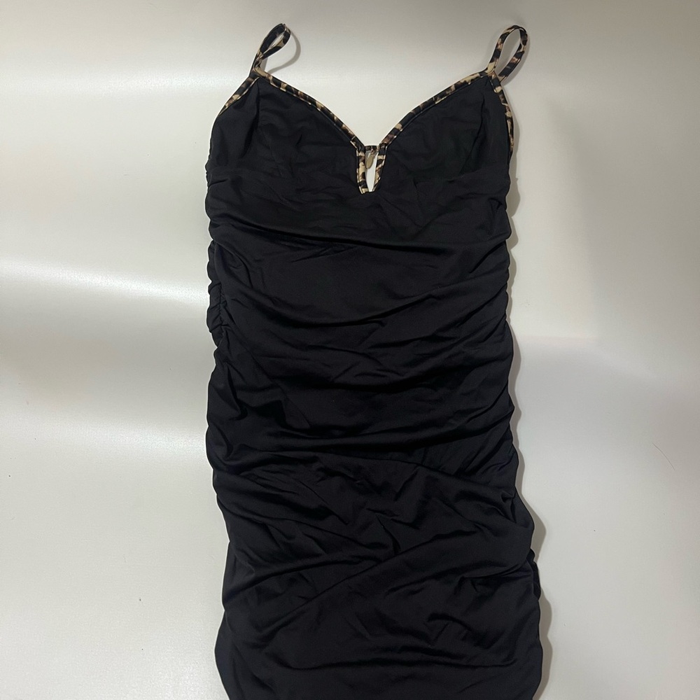 Tiger Mist Black Ruched Leopard Mini Dress